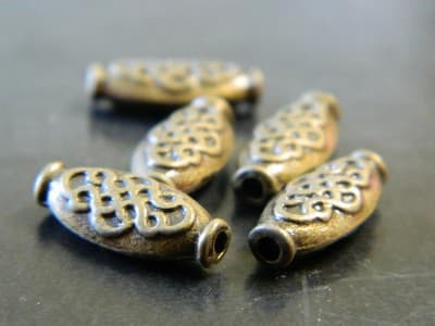 15MM Pewter Metal Bronze Toned Middle Eastern Oblong Oval Beads - Bronze Toned - Thumbnail 3