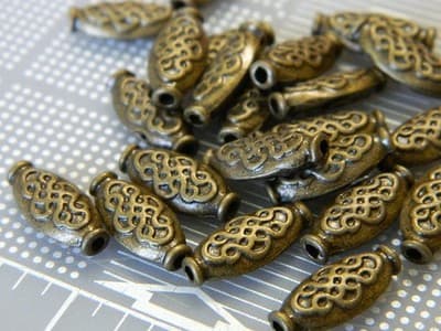 15MM Pewter Metal Bronze Toned Middle Eastern Oblong Oval Beads - Bronze Toned - Thumbnail 2