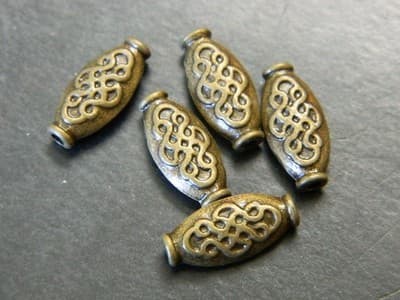 15MM Pewter Metal Bronze Toned Middle Eastern Oblong Oval Beads - Bronze Toned - Thumbnail 7