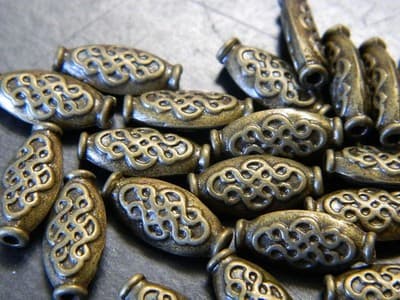15MM Pewter Metal Bronze Toned Middle Eastern Oblong Oval Beads - Bronze Toned - Image 1