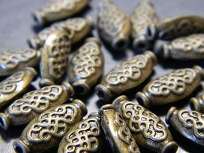 15MM Pewter Metal Bronze Toned Middle Eastern Oblong Oval Beads - Bronze Toned - Thumbnail 5