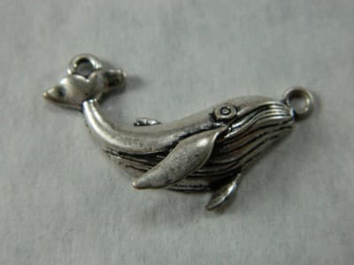 25MM Silver Whale Charm Pendants - Sea Life Ocean Beach Marine Life Whale - Image 1