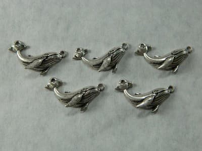 25MM Silver Whale Charm Pendants - Sea Life Ocean Beach Marine Life Whale - Thumbnail 3