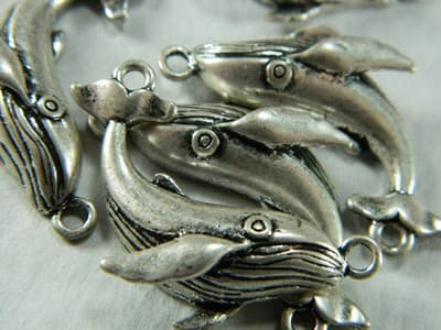 25MM Silver Whale Charm Pendants - Sea Life Ocean Beach Marine Life Whale - Thumbnail 5