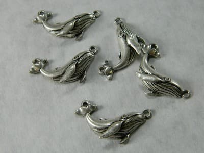 25MM Silver Whale Charm Pendants - Sea Life Ocean Beach Marine Life Whale - Thumbnail 2