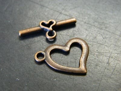 19MM Red Copper Metal Alloy Heart Toggle & Tbar - Red Copper Toggle Clasp - Image 1