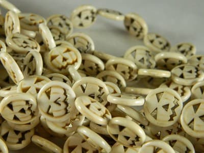 15MM White Howlite Jack O Lantern Pumpkin Beads - Halloween Jewelry Making Dark - Thumbnail 3