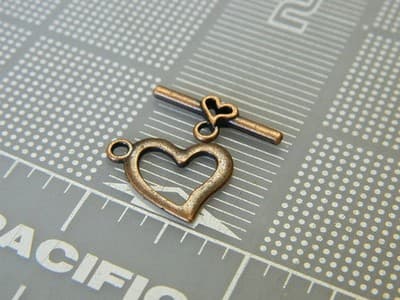 19MM Red Copper Metal Alloy Heart Toggle & Tbar - Red Copper Toggle Clasp - Thumbnail 2