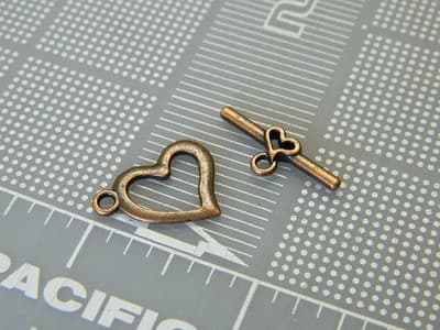19MM Red Copper Metal Alloy Heart Toggle & Tbar - Red Copper Toggle Clasp - Thumbnail 4