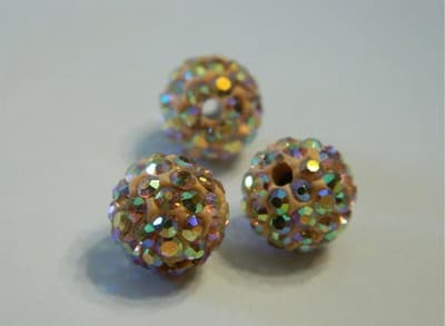 2 X 10MM Grade A Light Peach Handmade Polymer Clay Rhinestone Beads - Yellowish - Image 1