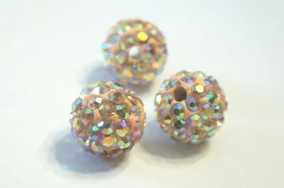 2 X 10MM Grade A Light Peach Handmade Polymer Clay Rhinestone Beads - Yellowish - Thumbnail 2