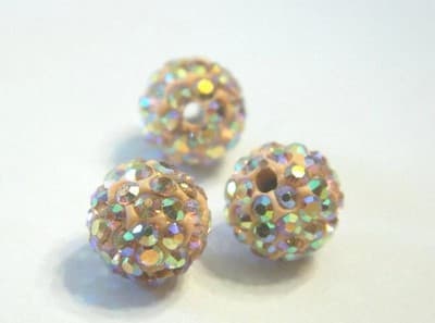 2 X 10MM Grade A Light Peach Handmade Polymer Clay Rhinestone Beads - Yellowish - Thumbnail 3
