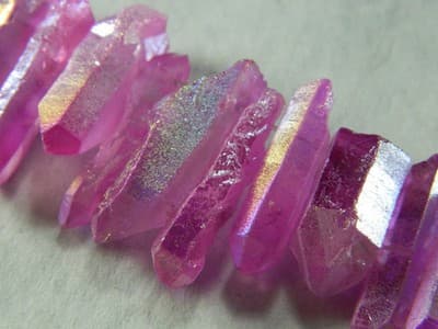 Hot Pink Electroplated Tusk Crystal Rock Quartz Beads - 2 Strands Per Order - Image 1