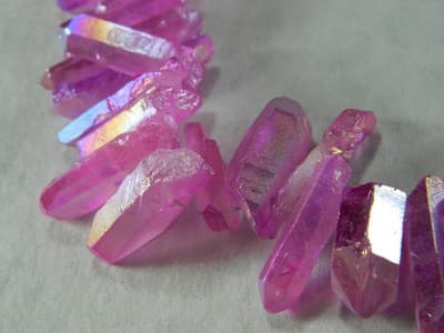 Hot Pink Electroplated Tusk Crystal Rock Quartz Beads - 2 Strands Per Order - Thumbnail 2