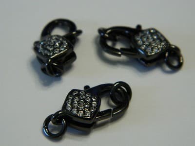 17MM Brass Gunmetal Black Pave Grade AAA Cubic Zirconia Lobster Claw Clasp - - Image 1