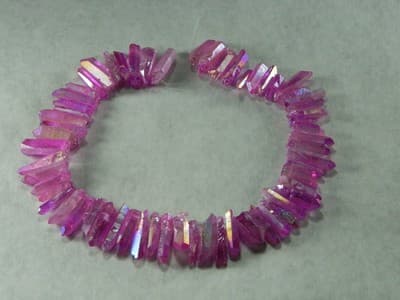 Hot Pink Electroplated Tusk Crystal Rock Quartz Beads - 2 Strands Per Order - Thumbnail 4
