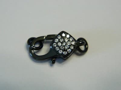 17MM Brass Gunmetal Black Pave Grade AAA Cubic Zirconia Lobster Claw Clasp - - Thumbnail 4