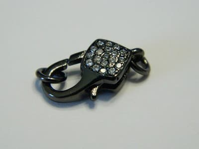 17MM Brass Gunmetal Black Pave Grade AAA Cubic Zirconia Lobster Claw Clasp - - Thumbnail 2