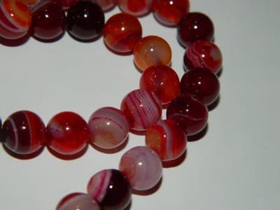 8MM Natural Dark Red Banded Agate Gemstone Beads - Striped Banded Red Agate - Image 1
