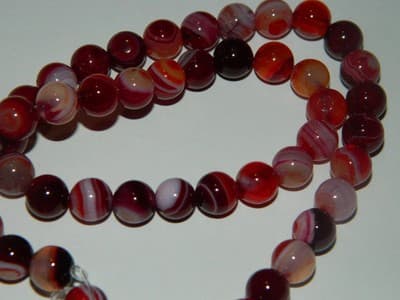 8MM Natural Dark Red Banded Agate Gemstone Beads - Striped Banded Red Agate - Thumbnail 3