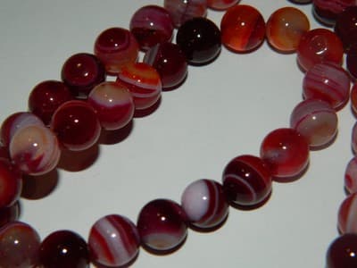 8MM Natural Dark Red Banded Agate Gemstone Beads - Striped Banded Red Agate - Thumbnail 2