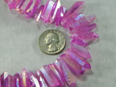 Hot Pink Electroplated Tusk Crystal Rock Quartz Beads - 2 Strands Per Order - Thumbnail 5