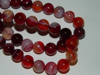 8MM Natural Dark Red Banded Agate Gemstone Beads - Striped Banded Red Agate - Thumbnail 4