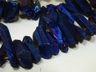 Dusky Dark Blue Tusk Crystal Rock Quartz Beads - 2 Strands Per Order - Thumbnail 2