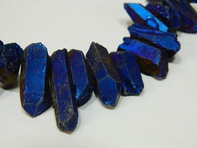 Dusky Dark Blue Tusk Crystal Rock Quartz Beads - 2 Strands Per Order - Thumbnail 5