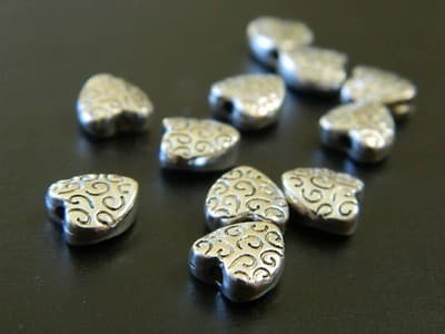 Antiqued Silver Tibetan Style Metal Alloy Heart Spacer Beads - Hearts With - Thumbnail 3