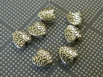 Antiqued Silver Tibetan Style Metal Alloy Heart Spacer Beads - Hearts With - Thumbnail 2