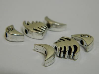 20MM Bone Fish 3 Piece Set Silver Pewter Fish Beads - Skeletal Fish Bone Spacer - Thumbnail 2