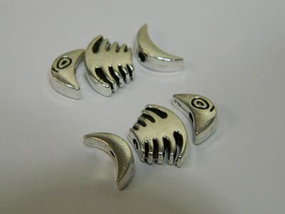 20MM Bone Fish 3 Piece Set Silver Pewter Fish Beads - Skeletal Fish Bone Spacer - Image 1