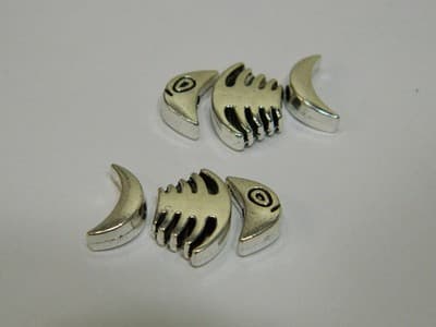 20MM Bone Fish 3 Piece Set Silver Pewter Fish Beads - Skeletal Fish Bone Spacer - Thumbnail 4