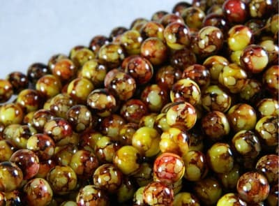 10MM Round Fall Colors Glass Beads - Round Brown, Yellow & Red - Image 1