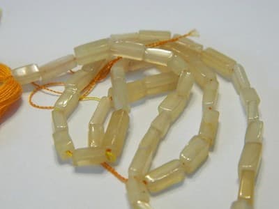 Hand-Cut Natural Cream Quartz Gemstone Square Tube Beads From India - Cream - Thumbnail 4