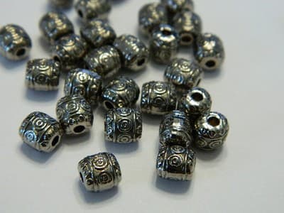 6MM Gunmetal Anti-Silver Pewter Barrel Spacer Beads- Metal Pewter Tibetan Style - Thumbnail 2