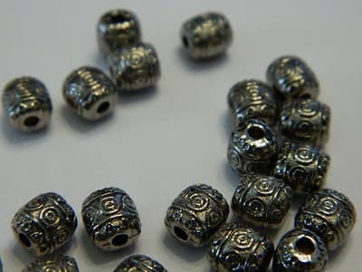 6MM Gunmetal Anti-Silver Pewter Barrel Spacer Beads- Metal Pewter Tibetan Style - Thumbnail 3