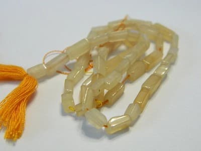 Hand-Cut Natural Cream Quartz Gemstone Square Tube Beads From India - Cream - Thumbnail 3
