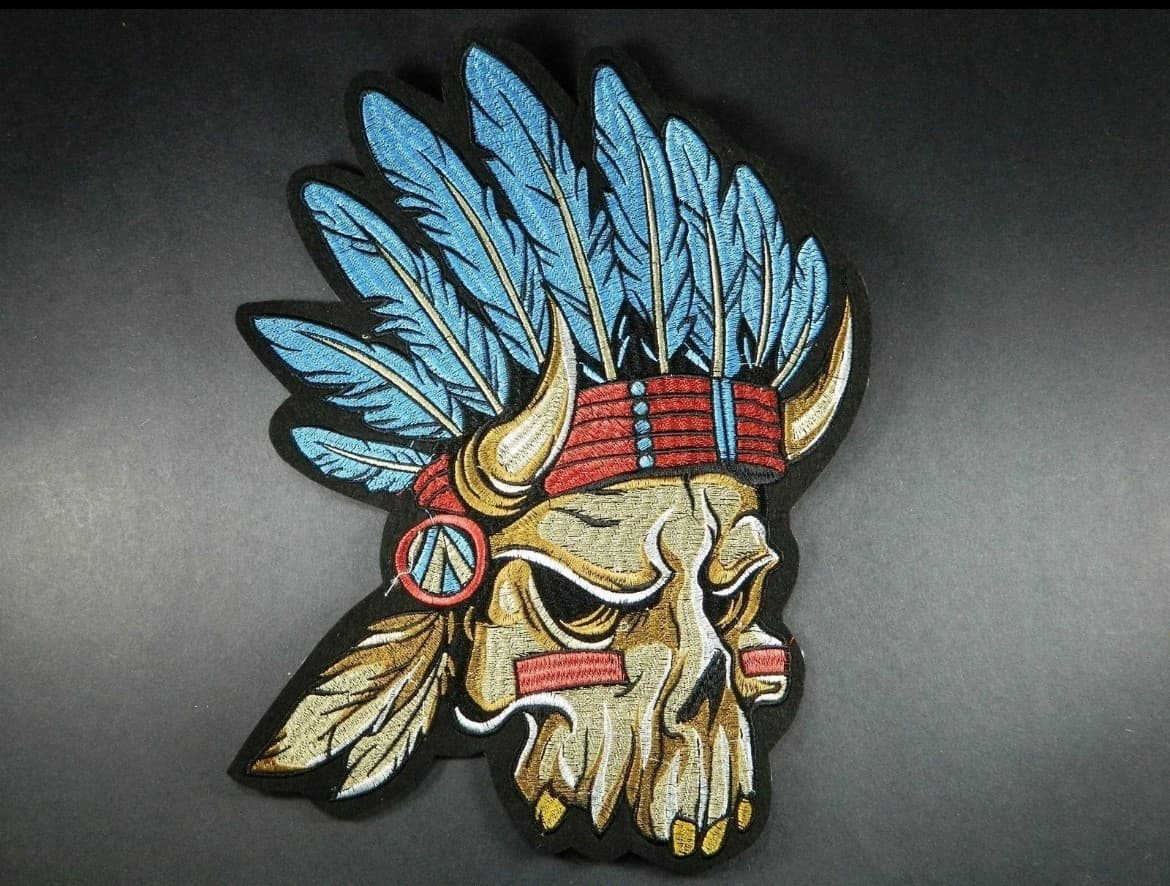 Large Native American Indian Skull Embrodery Patch-Iron-on Indian Chief - Image 1