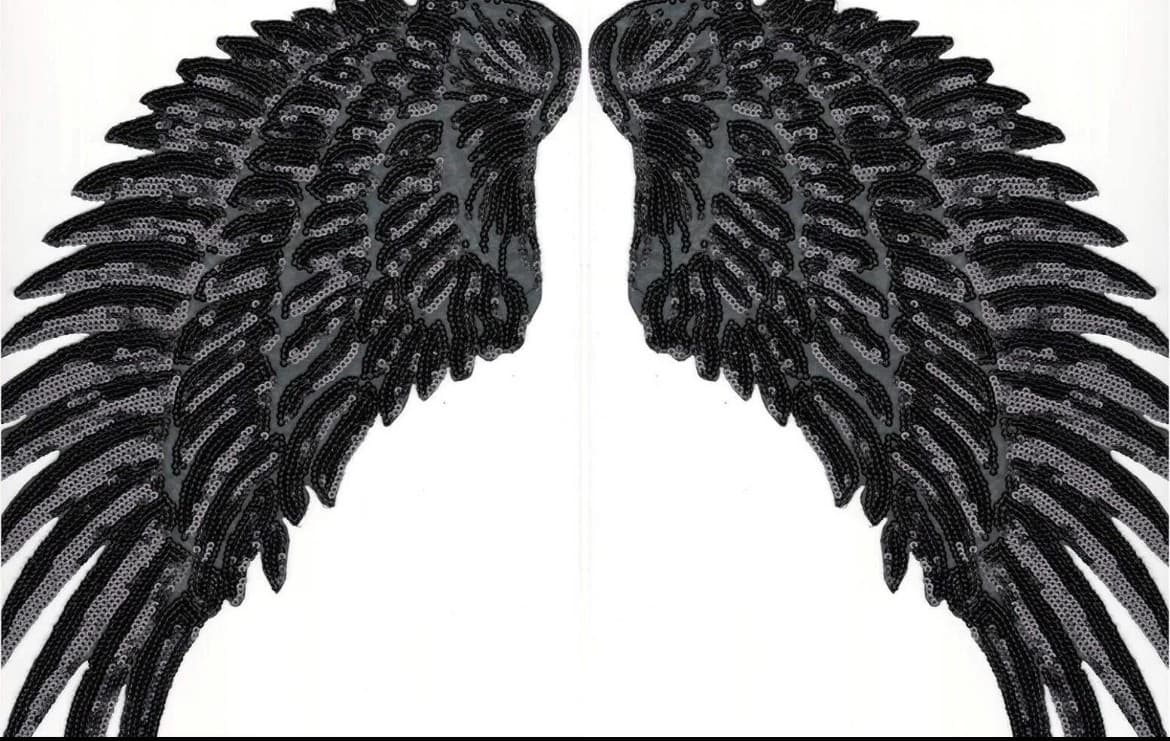 Large Black Sequin Angel Wings Embrodery Iron on Patch - Thumbnail 2