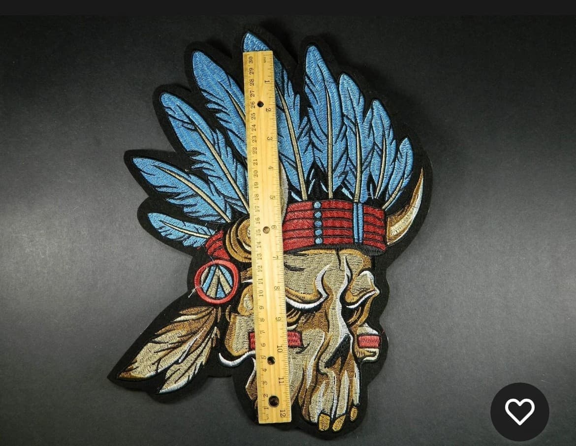 Large Native American Indian Skull Embrodery Patch-Iron-on Indian Chief - Thumbnail 2