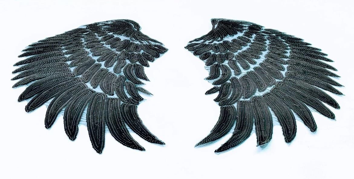 Large Black Sequin Angel Wings Embrodery Iron on Patch - Thumbnail 4