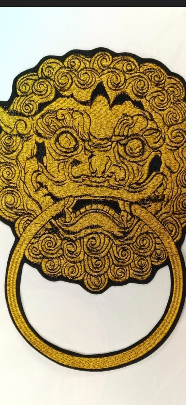 Large Golden Foo Dog Embrodery Patch-Chinease Lion Iron-On Applique - Image 1