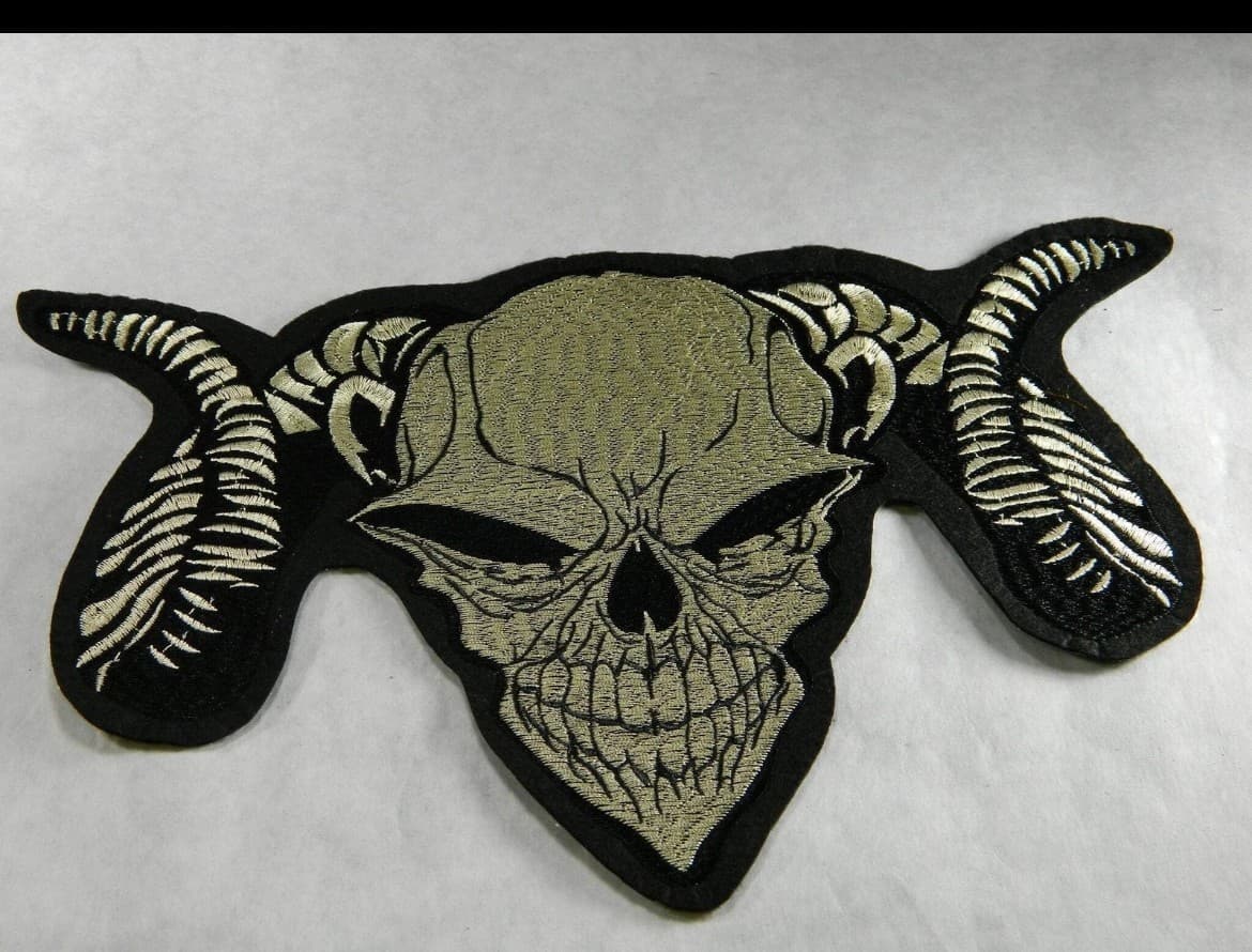 Large Hells Demond r Embrodery Iron on Patch- Big Demonic Demond Tattoo Series - Image 1