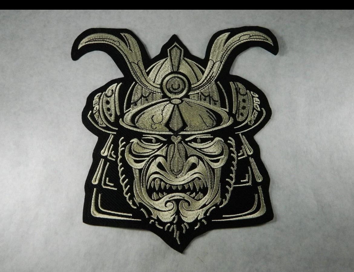 Large Two Tone Samurai Oni Embrodery Iron on Patch - Image 1