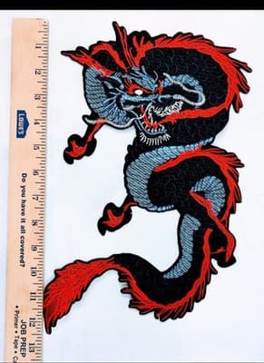 Massive Coiled Chinese Dragon Embroidered Iron-On Patch - Thumbnail 3
