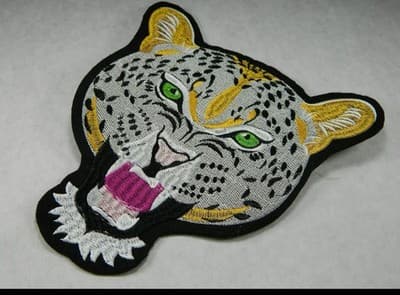 Angry Snow Leopard Embroidered Patch – Large Iron-On Applique (10x8") - Thumbnail 2