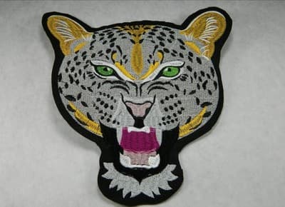 Angry Snow Leopard Embroidered Patch – Large Iron-On Applique (10x8") - Image 1