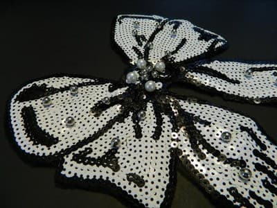 Giant Sequin Gift Bow Patch: White, Black & Silver Embroidery (11x7") - Thumbnail 2
